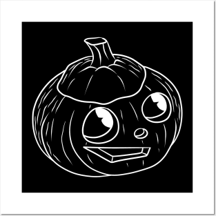 Cute Halloween White Outline Jack o' Lantern Posters and Art